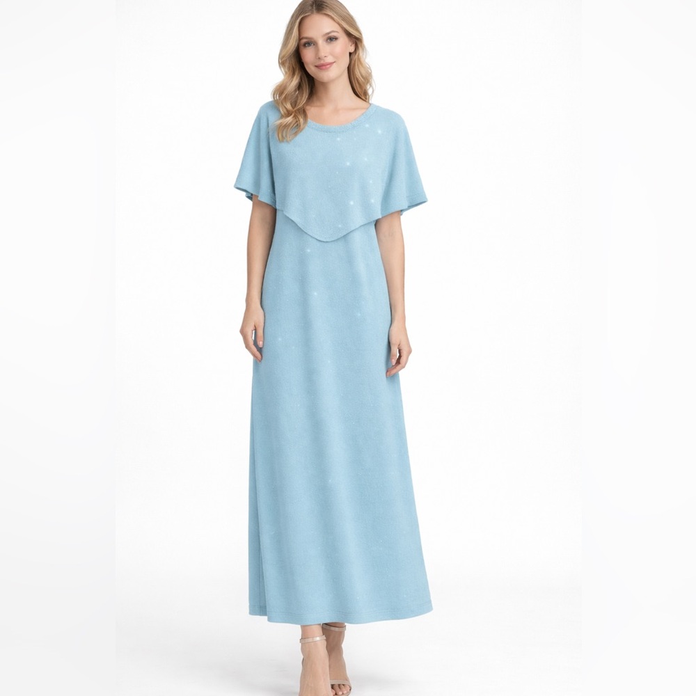 Elana Light Blue Knit Maxi Dress with Embellishments | Size Medium